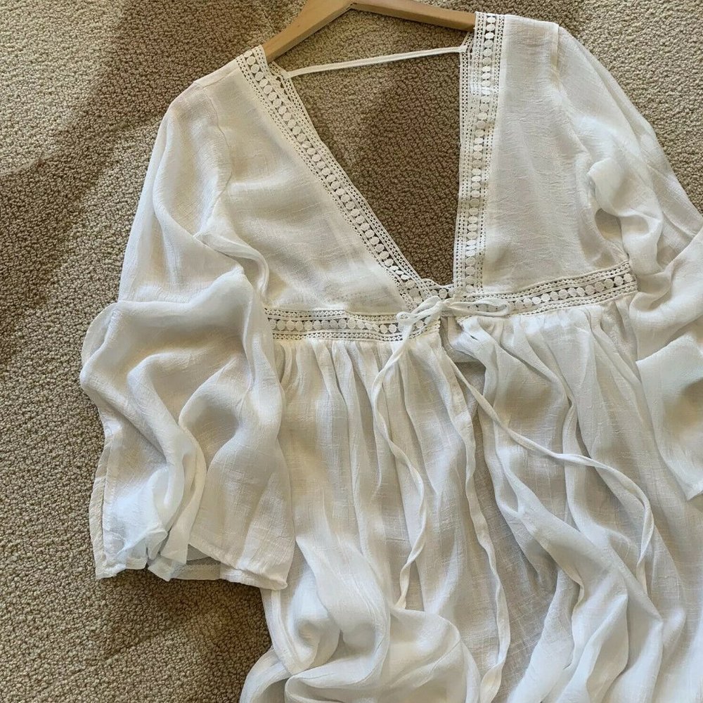 New Boho White Kimono Maxi Beach Dress Cover-Up - Picture 6 of 8